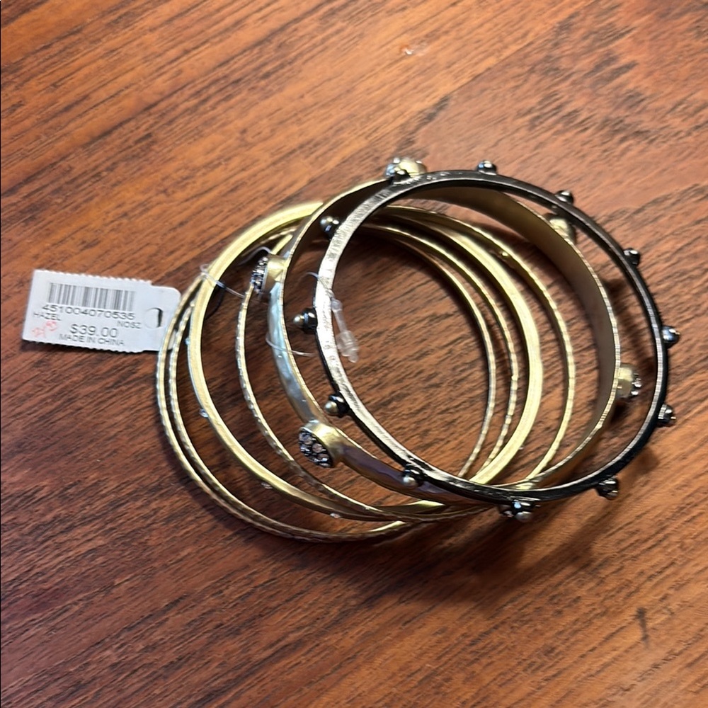 Chico's Gold and Black Textured Bracelet Set